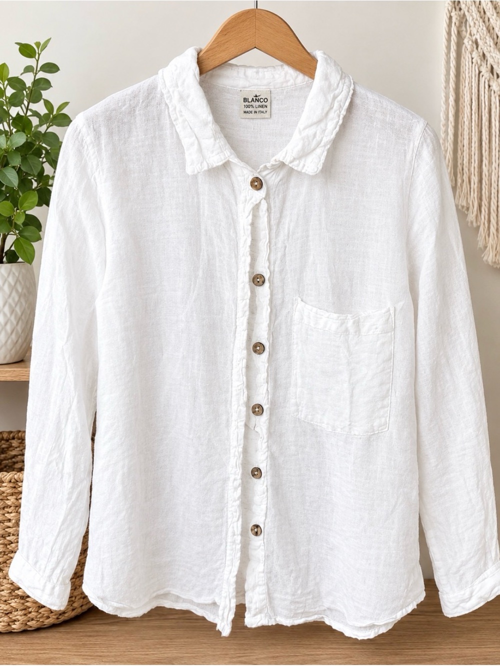 Women’s White Linen Button-Up Shirt